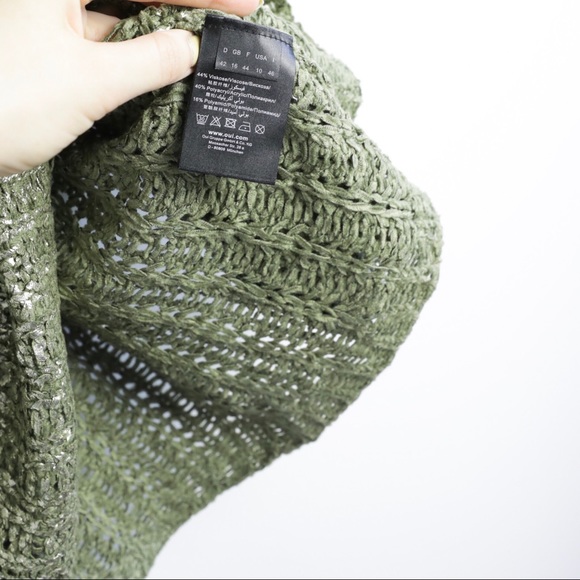 NWOT OUI metallic green pale gold knit 10 top - Picture 5 of 5